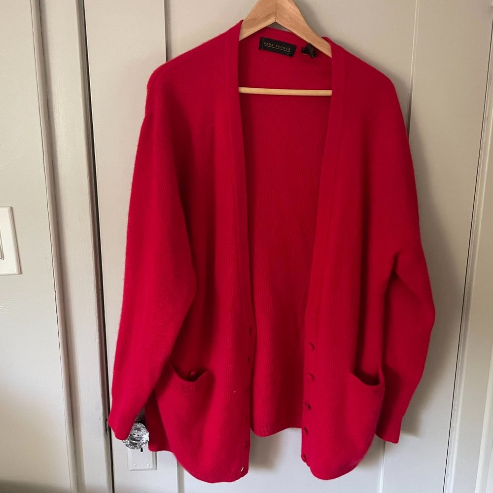 Red lambswool and andora wool oversize cardigan | women's size M or L